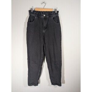 Zara Womens High Waisted Paperbag Mom Waist Black Jeans Sz M 90s Retro Boho